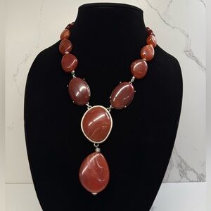 Avon NRT Earth Tone Red Resin Statement Necklace Vintage Silver Tone